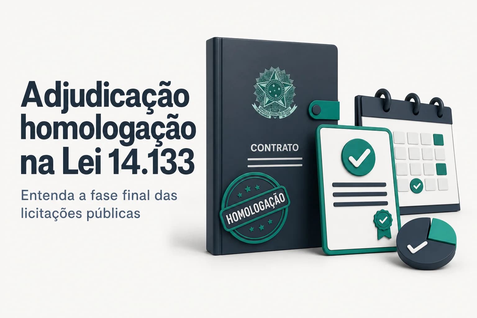Ilustração do processo de finalização de uma licitação pública com destaque para as etapas de adjudicação e homologação.