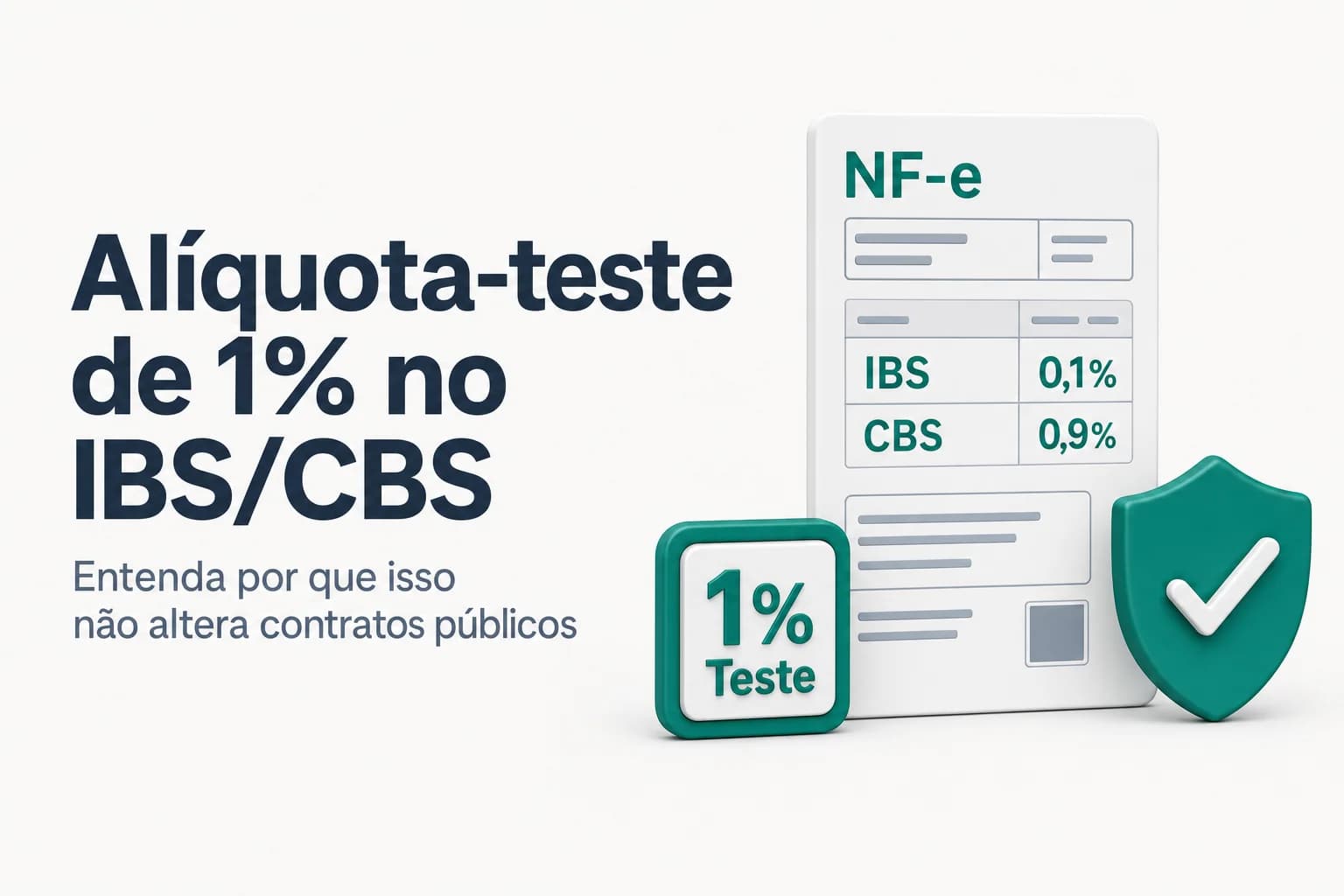 Nota fiscal com destaque para campos de IBS e CBS em alíquota-teste de 1% em 2026.