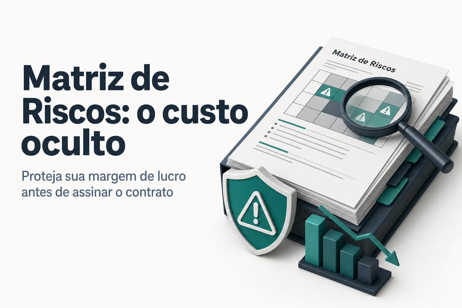 Documento de matriz de riscos sobreposto a contrato assinado, com destaque para cláusulas financeiras.
