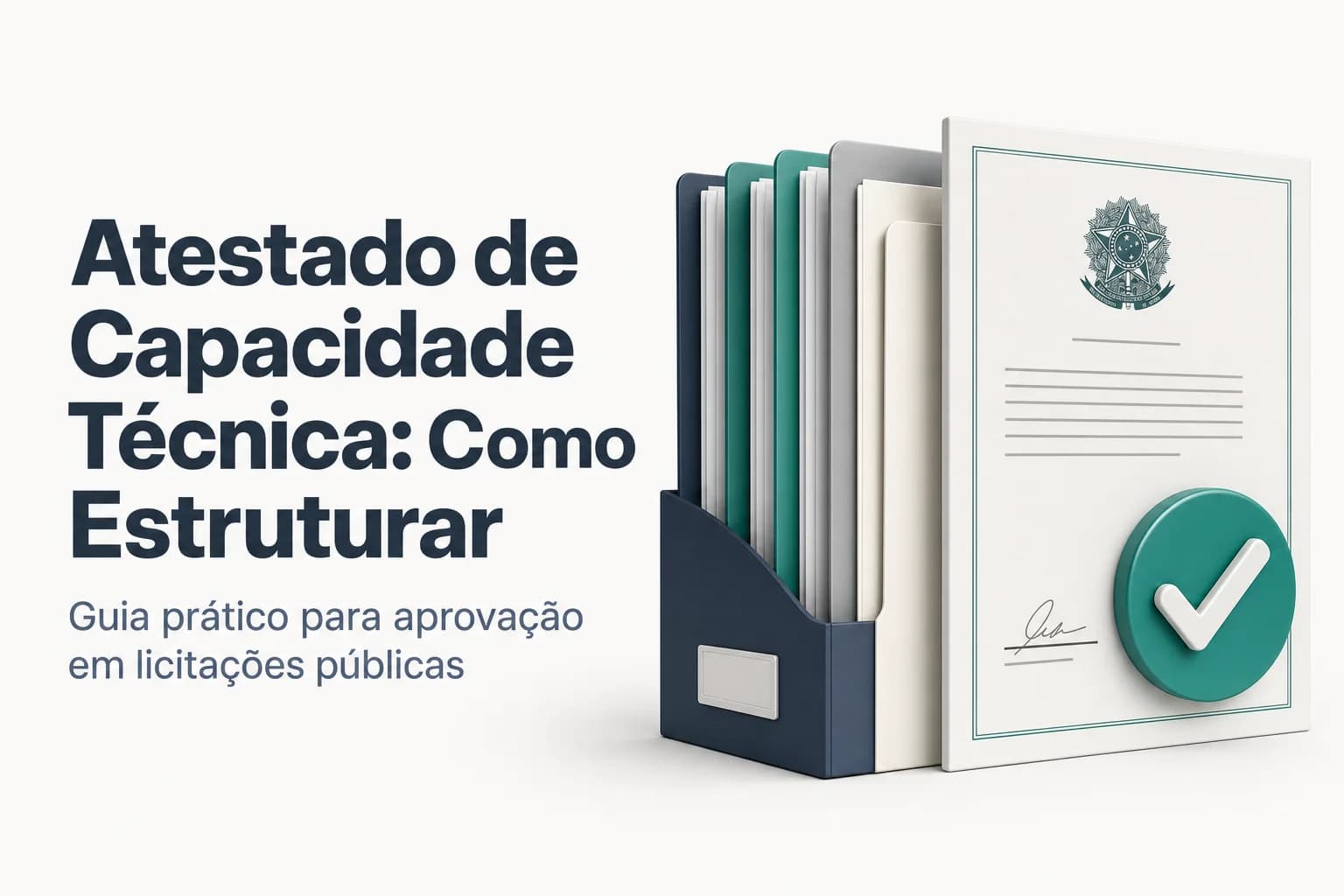 Documentos e pastas organizadas representando portfólio de atestados de capacidade técnica para licitações públicas.