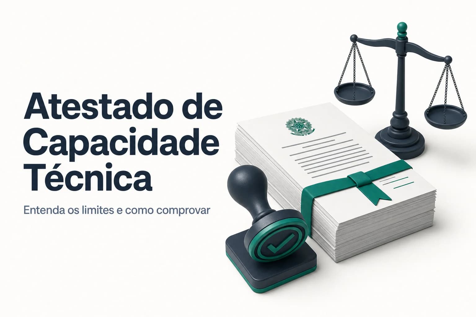 Documentos de atestado de capacidade técnica sobre uma mesa com carimbo de aprovação e caneta.