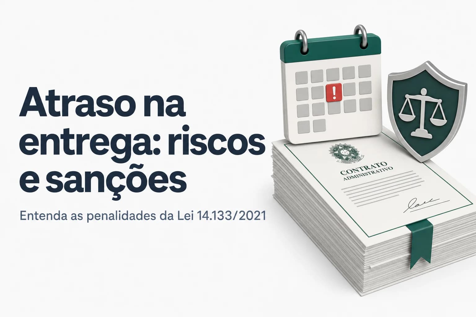 Documentos de contrato público e notificação de atraso sobre a mesa