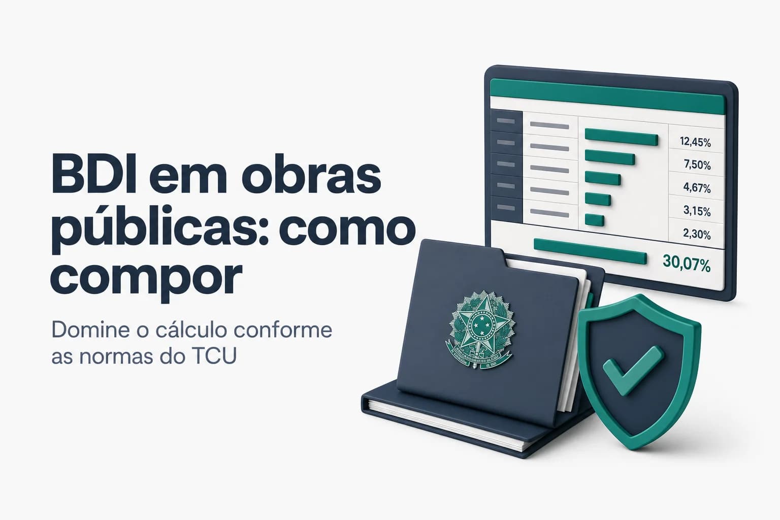 Gráfico ilustrando composição do BDI em obras públicas: administração central, riscos, tributos e lucro.