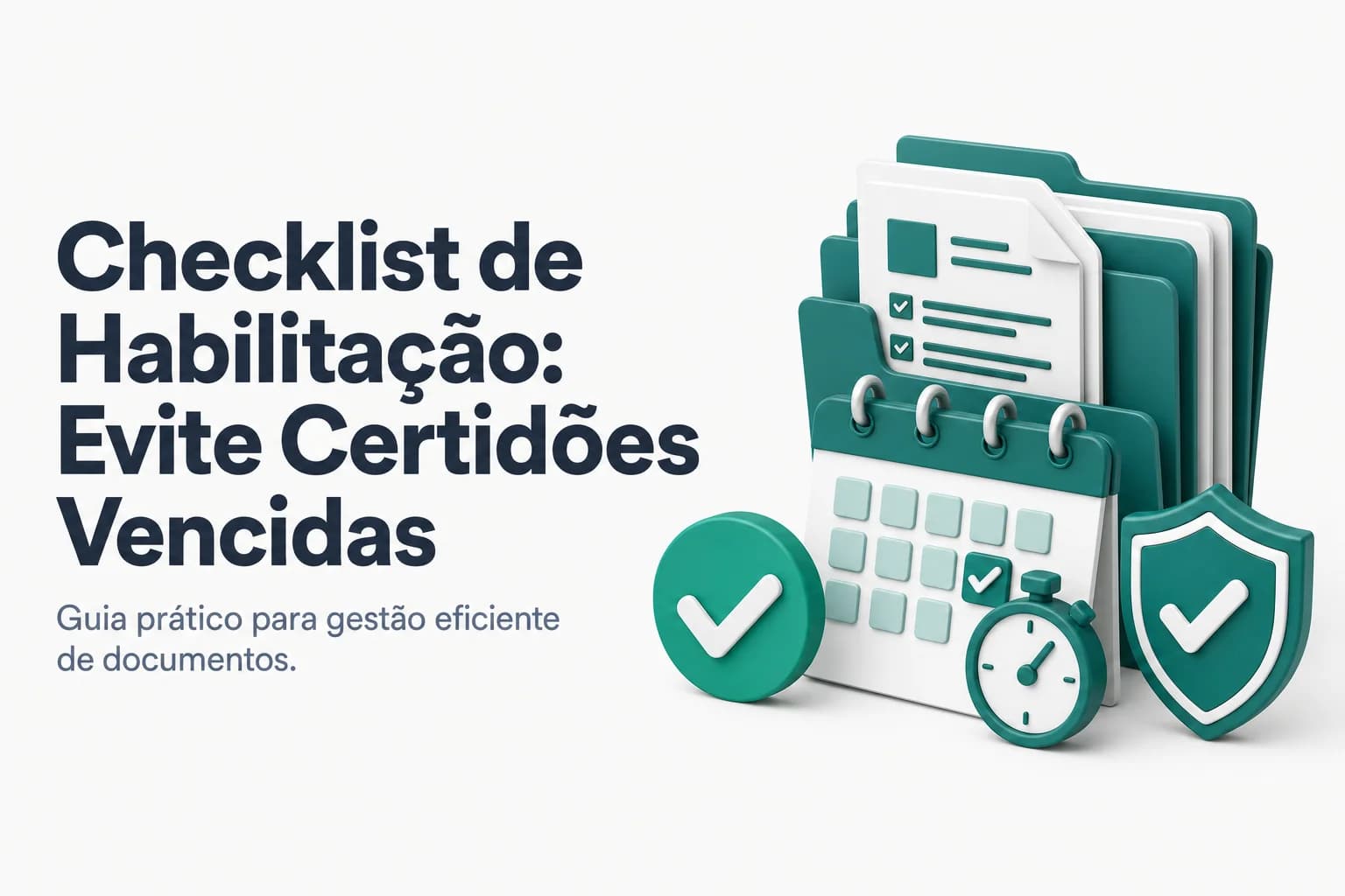 Checklist digital de habilitação para licitações na tela de um computador com ícones de documentos e prazos.