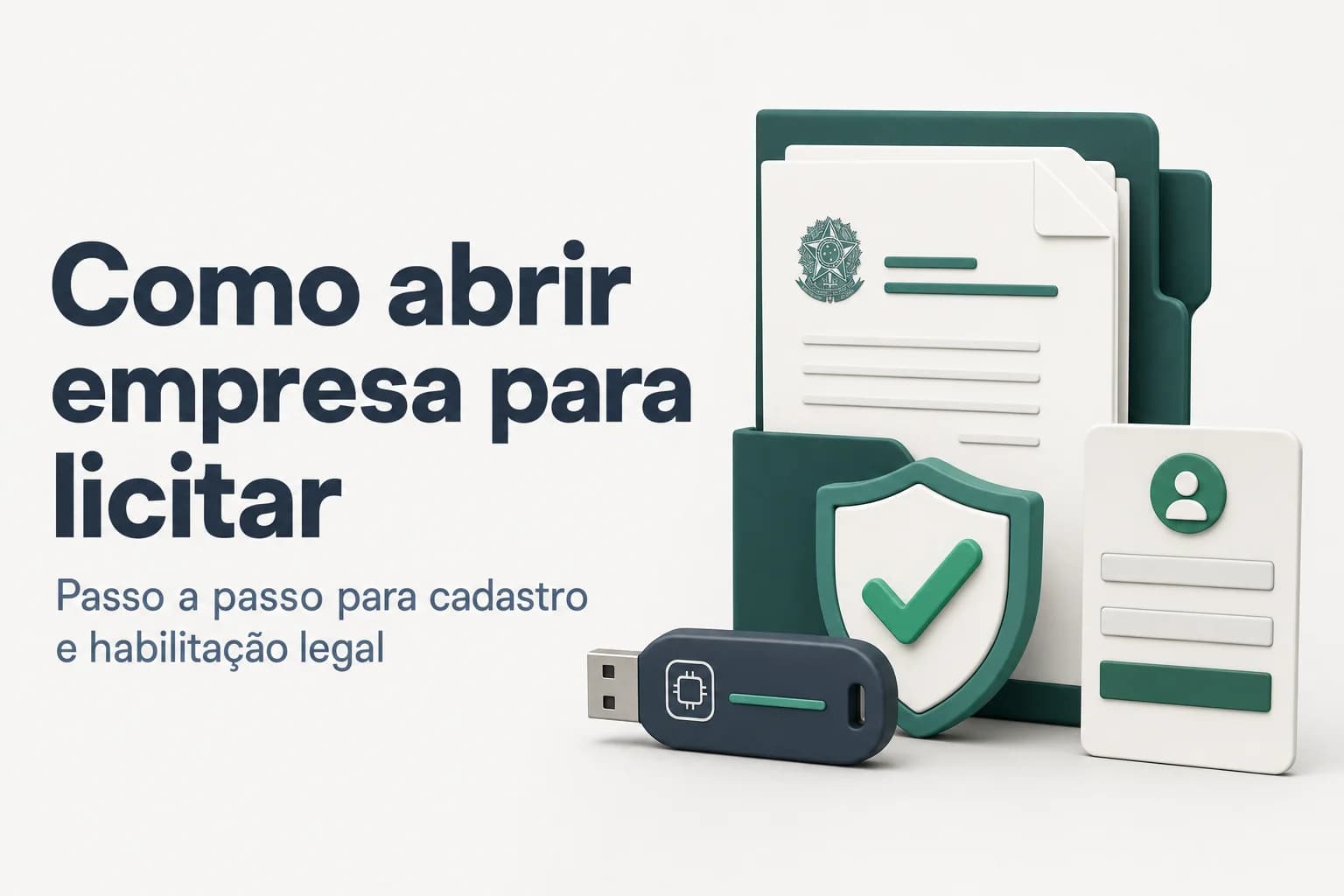 Empresário segurando contrato e caneta em frente a um prédio do governo federal com a bandeira do Brasil ao fundo