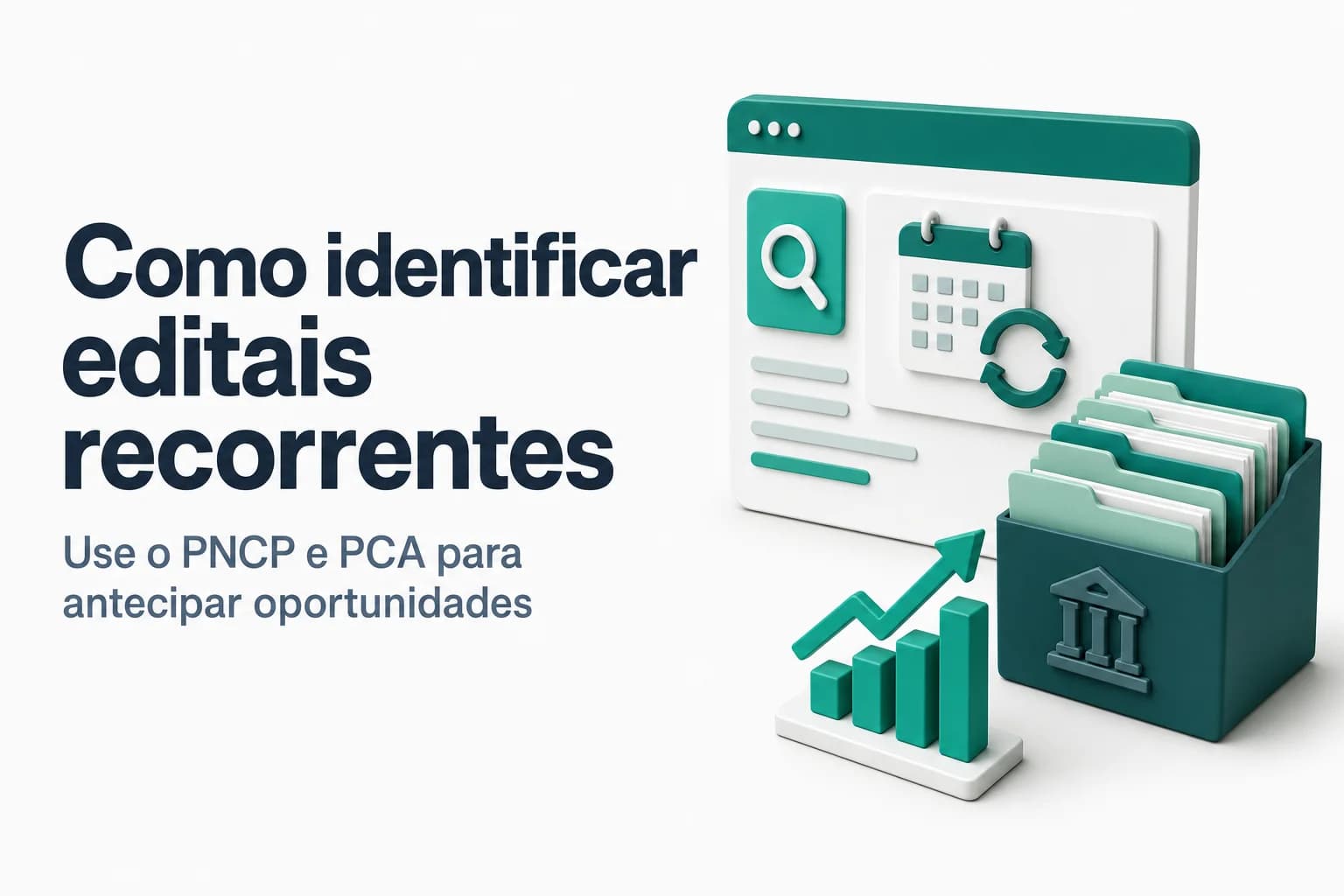 Pessoa analisando editais de licitação em um computador com gráficos de tendências e alertas na tela.