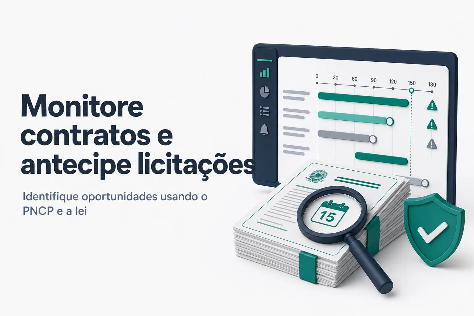 Dashboard de monitoramento de contratos públicos com datas de vencimento destacadas em vermelho