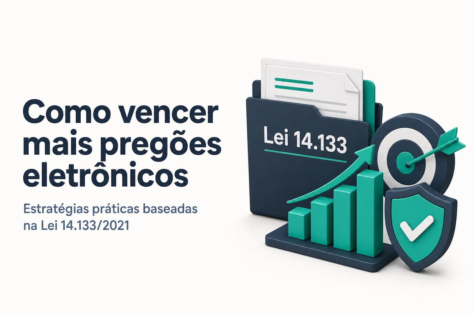 Gráfico de barras mostrando aumento da taxa de vitória em pregões eletrônicos com checklist de edital e estratégia de lances.