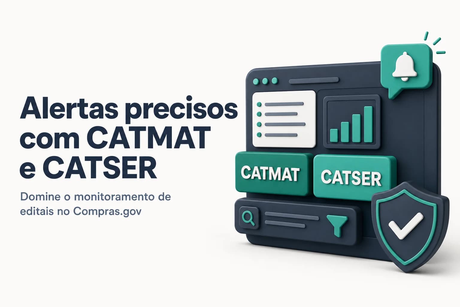 Dashboard de alertas de licitação configurado com códigos CATMAT e CATSER no portal Compras.gov.br