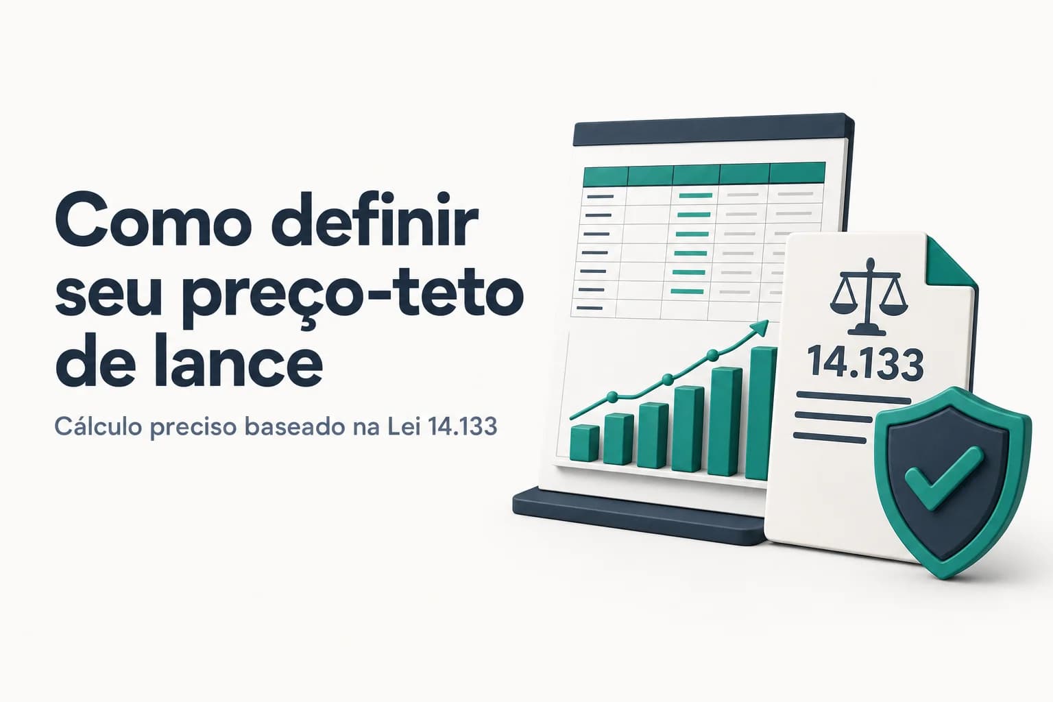 Ilustração de planilha de custos e gráfico de precificação com destaque para o valor máximo do lance