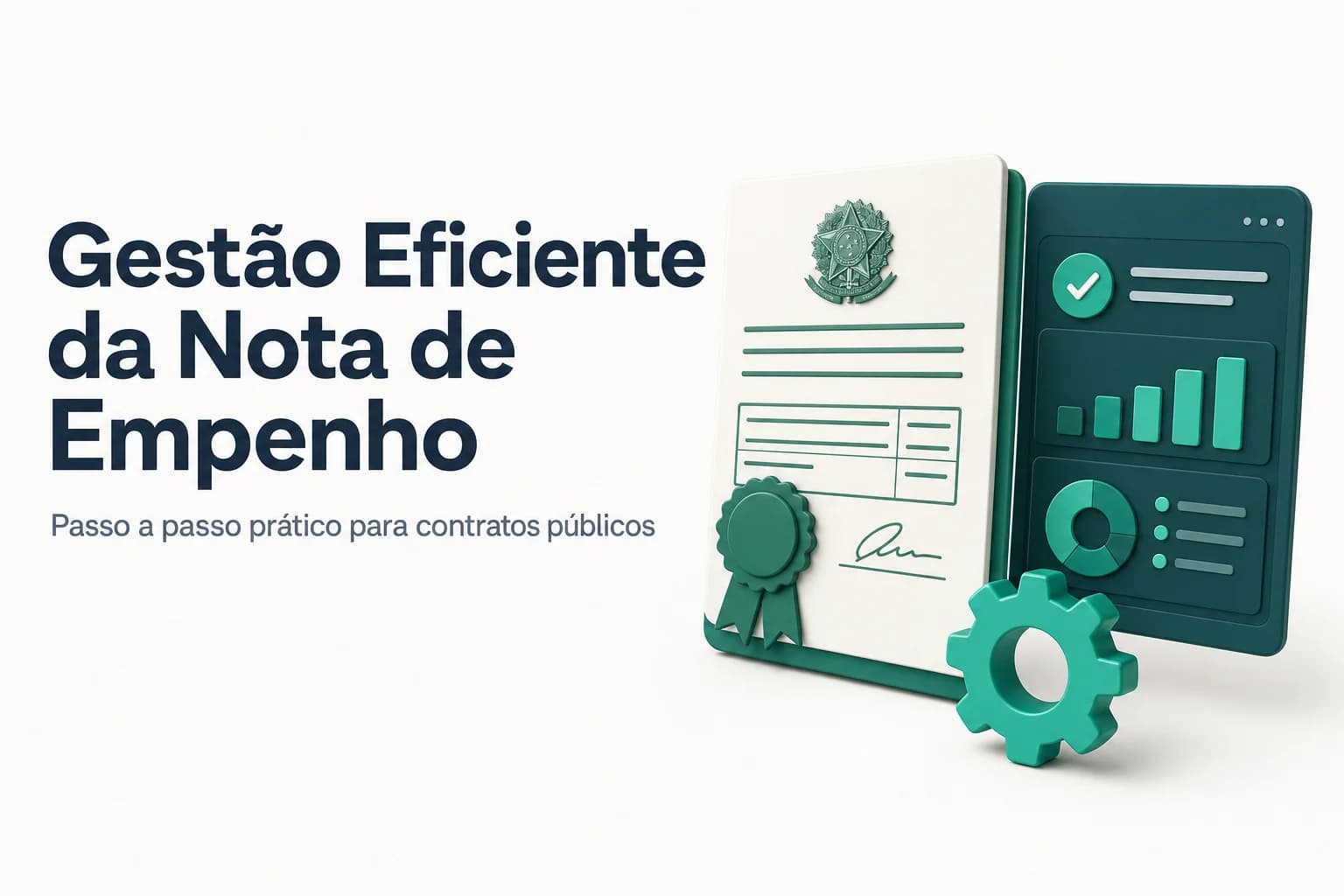 Ilustração de uma nota de empenho com carimbo e assinatura sobre uma mesa