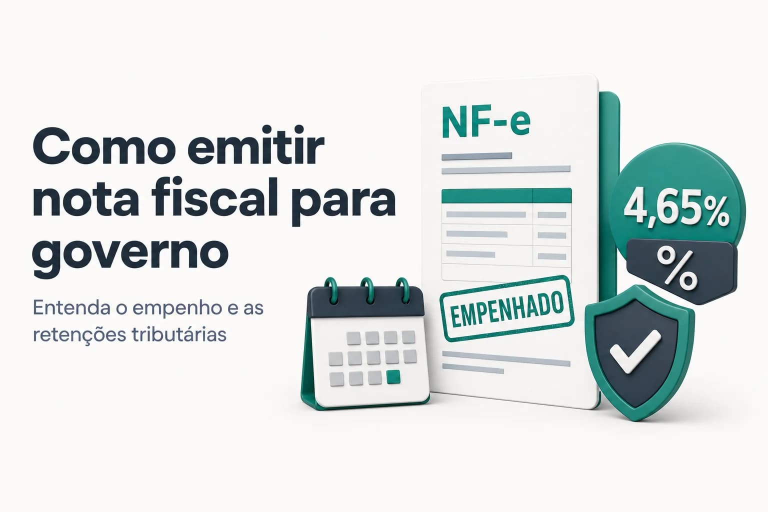 Ilustração de nota fiscal eletrônica com carimbo de empenho e retenções destacadas.