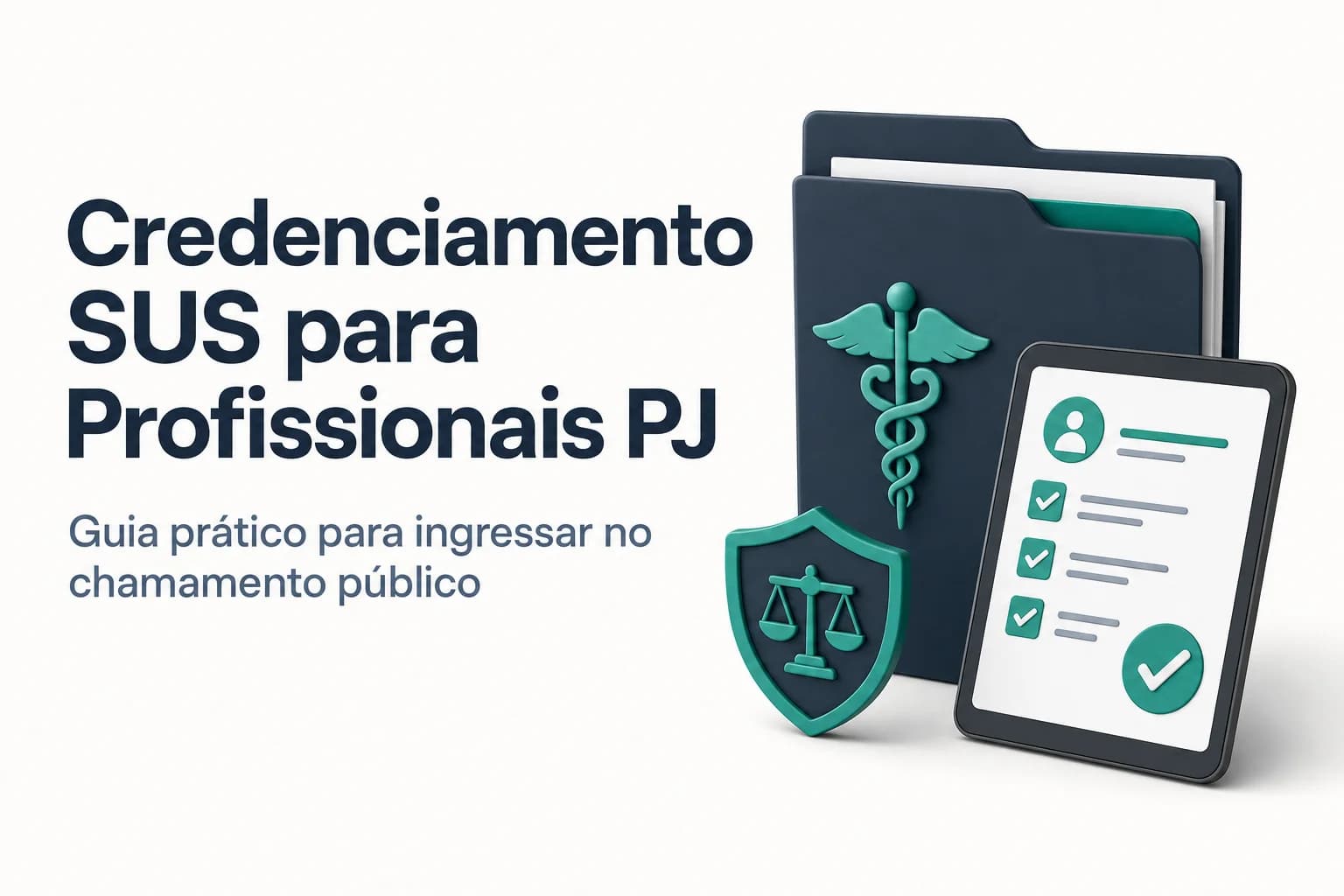 Médico segurando prancheta em consultório, com símbolo do SUS ao fundo