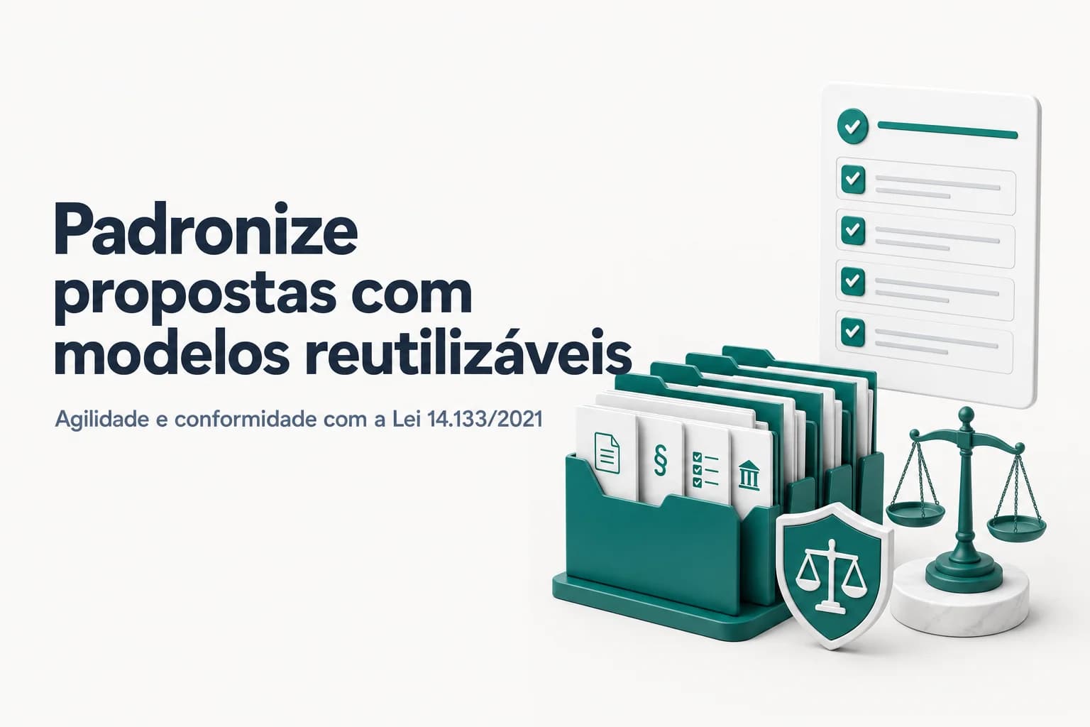 Modelos de editais padronizados sobre uma mesa com documentos e caneta, representando a organização de cláusulas reutilizáveis.