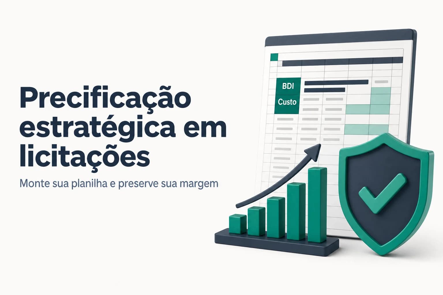 Planilha de custos com BDI e cálculos de margem para precificação de propostas em licitações públicas.