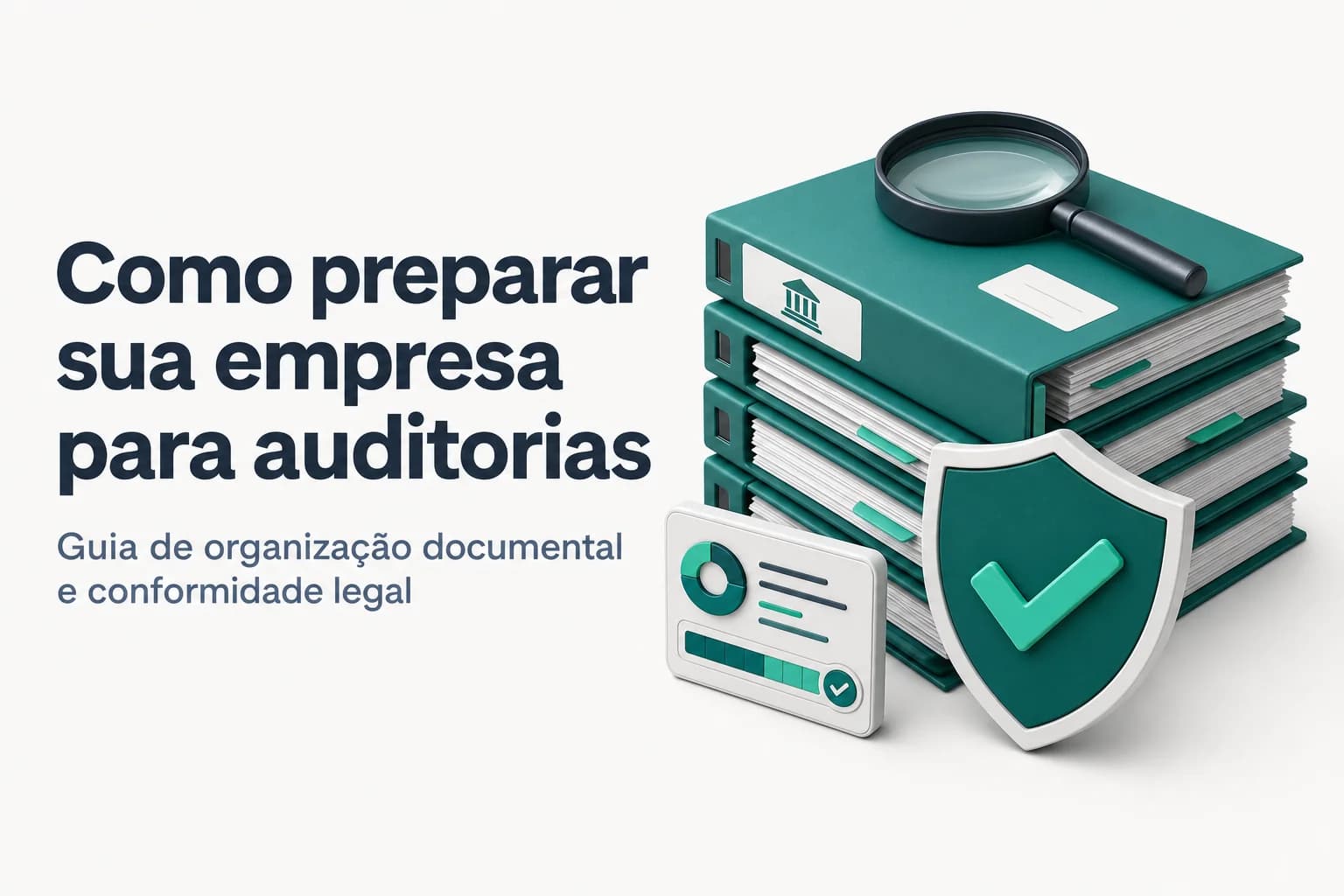 Empresa organiza documentos em pastas para receber auditoria do órgão contratante público.
