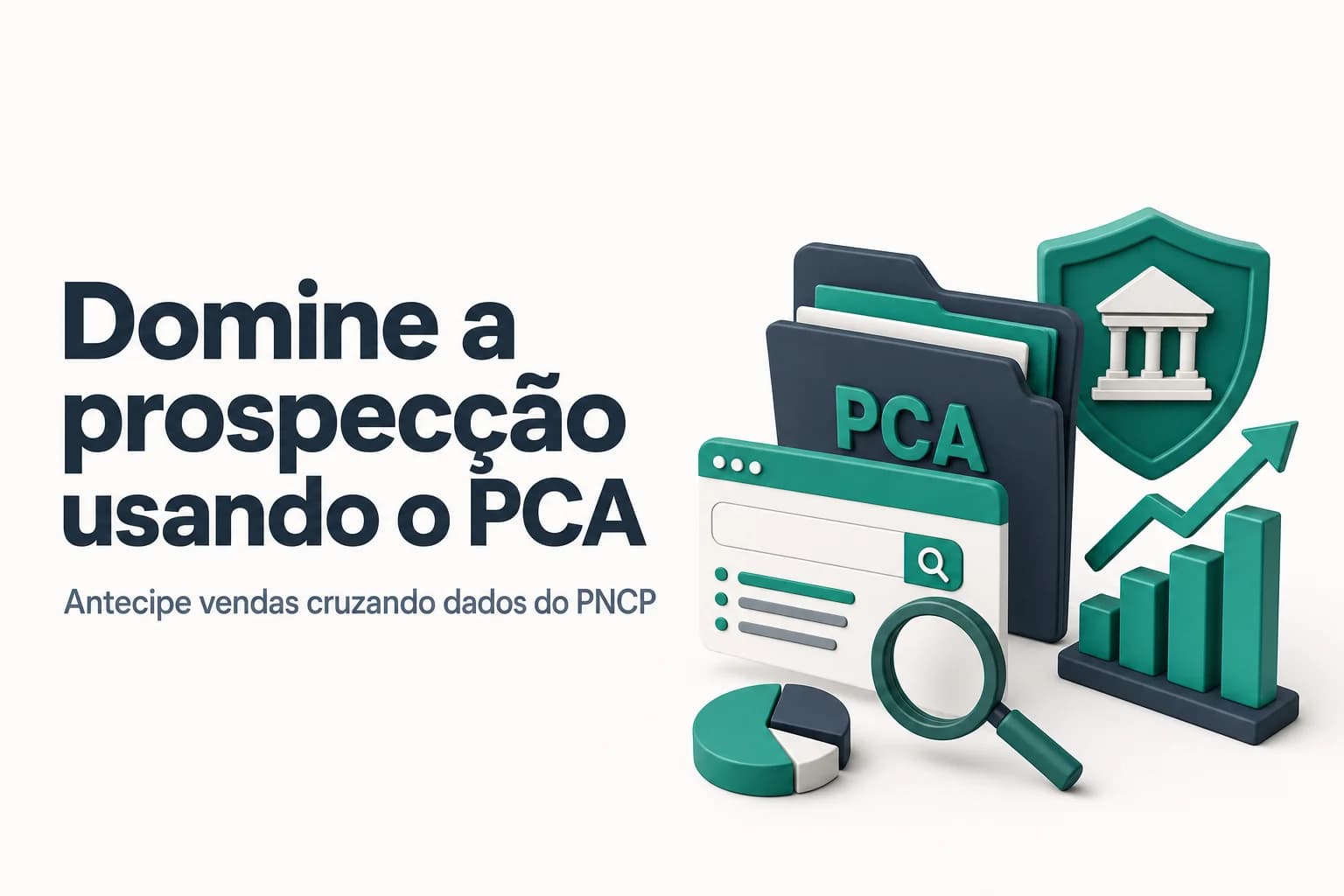 Ilustração de um mapa de prospecção com gráficos do PCA e setas indicando oportunidades de licitação.
