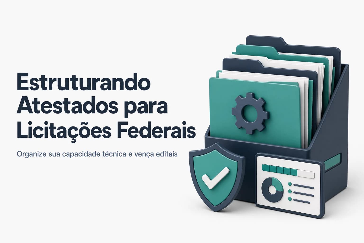 Documentos e atestados organizados em pastas sobre uma mesa, com um notebook e caneta ao lado