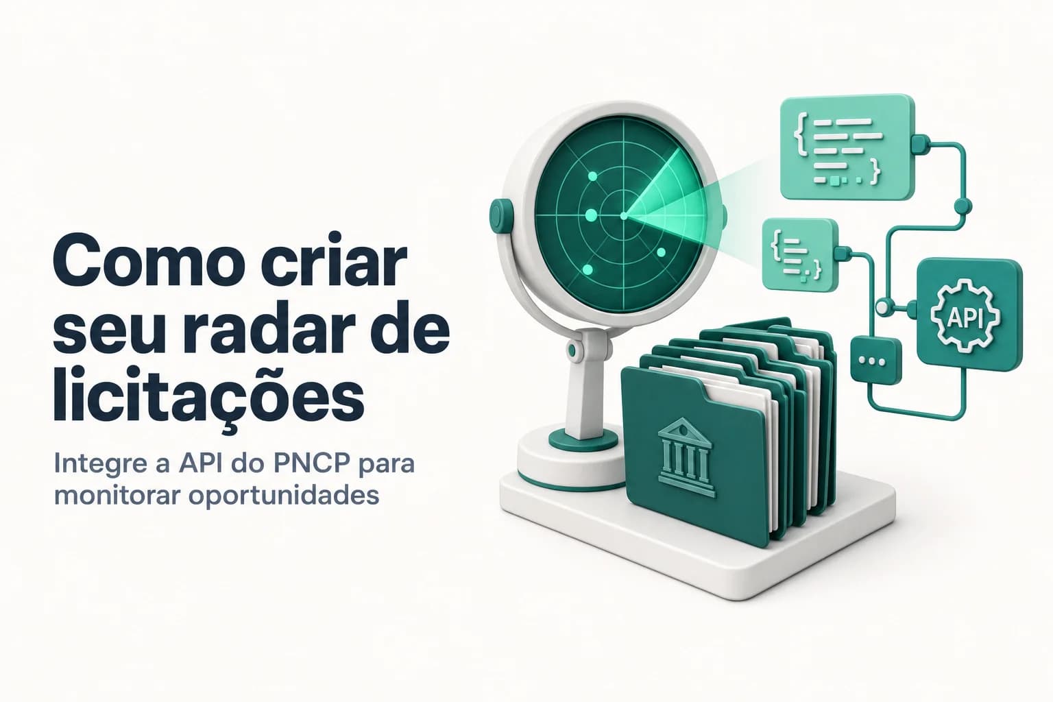Interface da API de dados abertos do PNCP mostrando requisição JSON e resposta com lista de licitações.