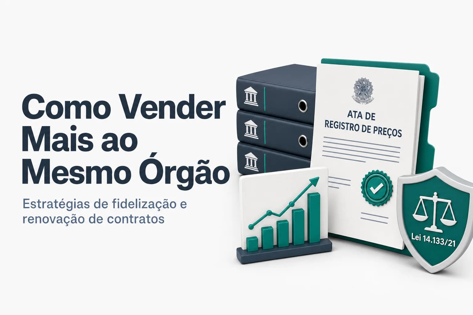 Fornecedor entregando documentação para órgão público com contrato e aperto de mãos, simbolizando fidelização.