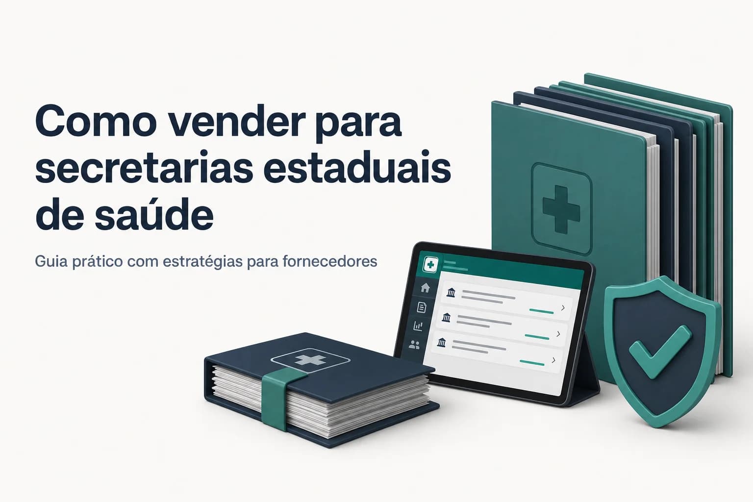Pasta de documentos de licitação e carimbo de aprovação sobre uma mesa.