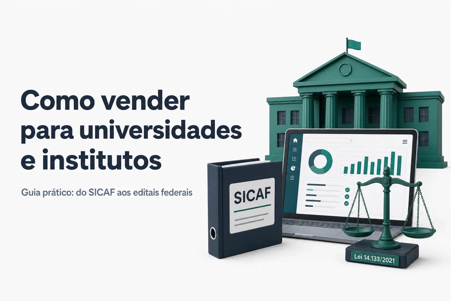 Ilustração de contrato e lupa sobre edital representando venda para universidade federal.