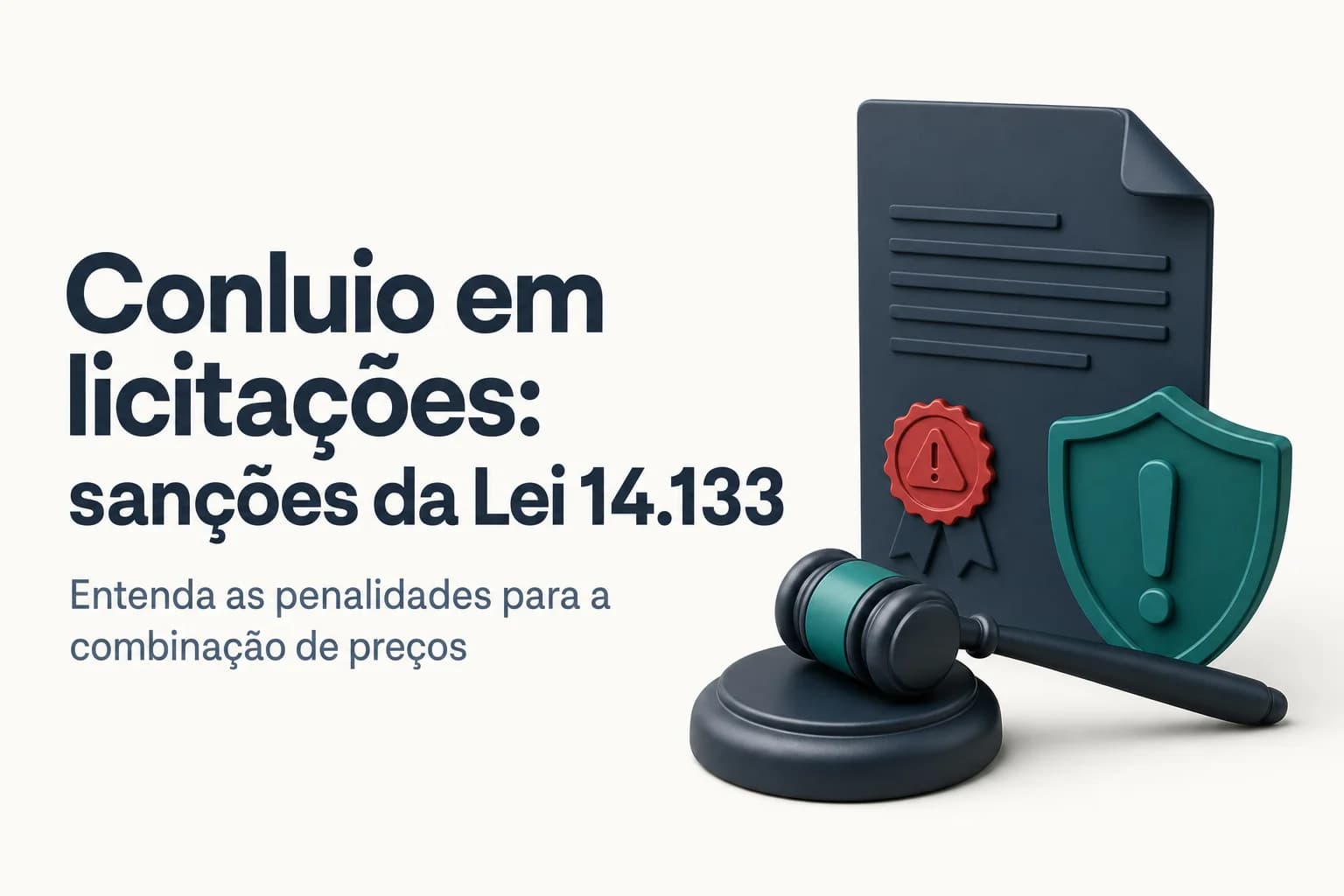 Gráfico com balanças de justiça e cifrões, representando sanções por combinação de preços em licitações públicas.