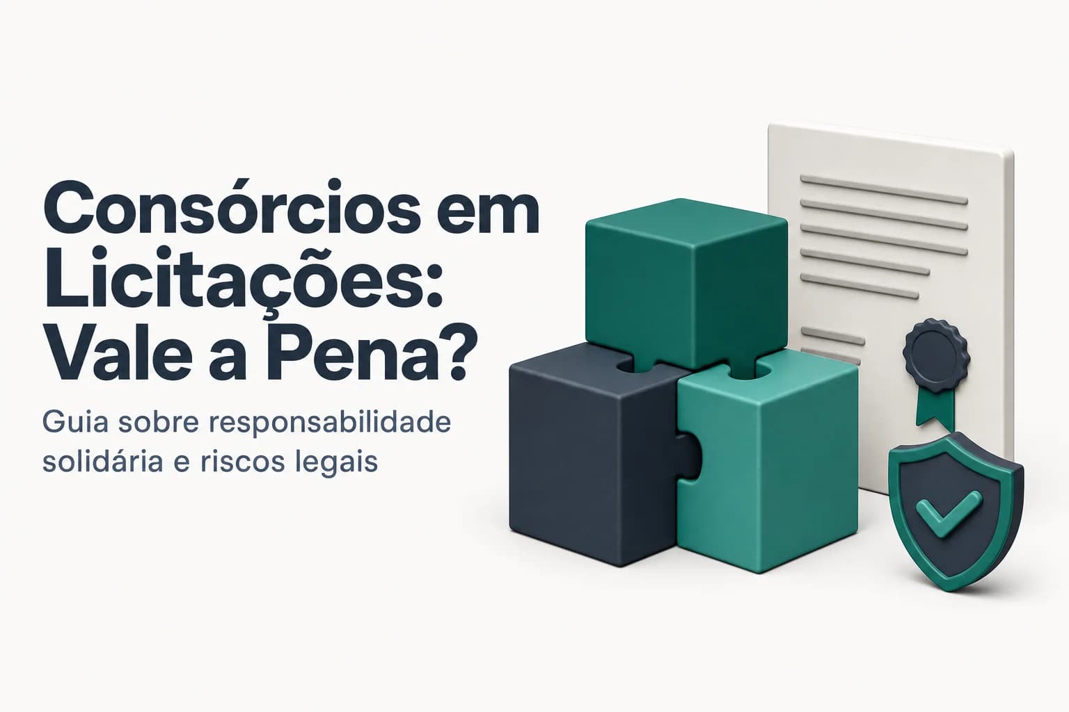 Ilustração de um grupo de empresas unidas por um elo, representando consórcio em licitação pública.