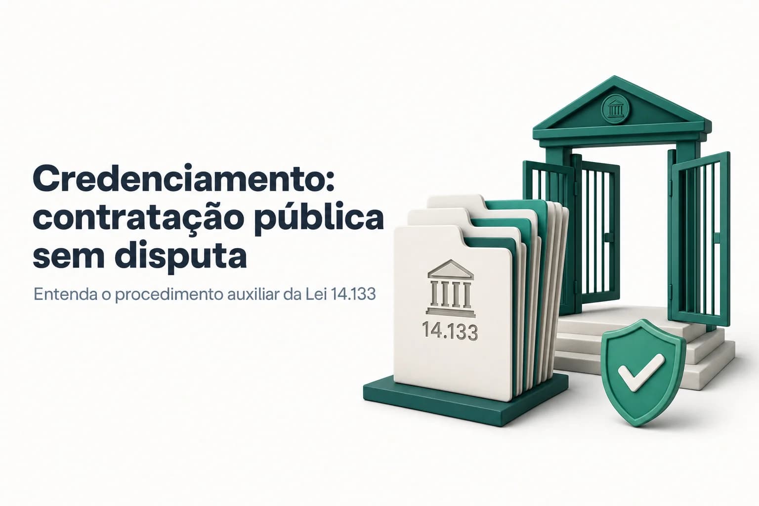 Infográfico explicando o credenciamento na Lei 14.133/2021 como procedimento auxiliar sem disputa