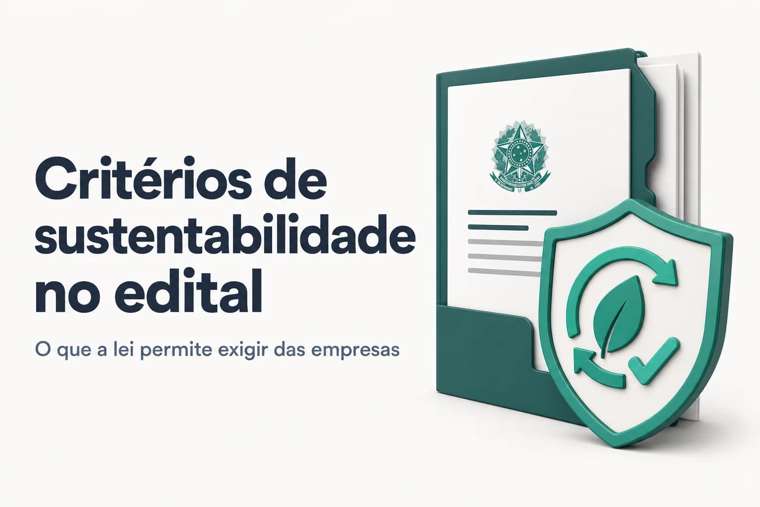 Ilustração de um edital com ícones de sustentabilidade e selos ambientais.