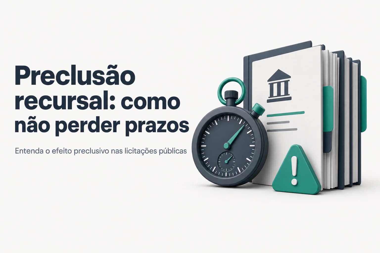 Ilustração de um relógio ao lado de um documento de licitação, simbolizando o prazo recursal.