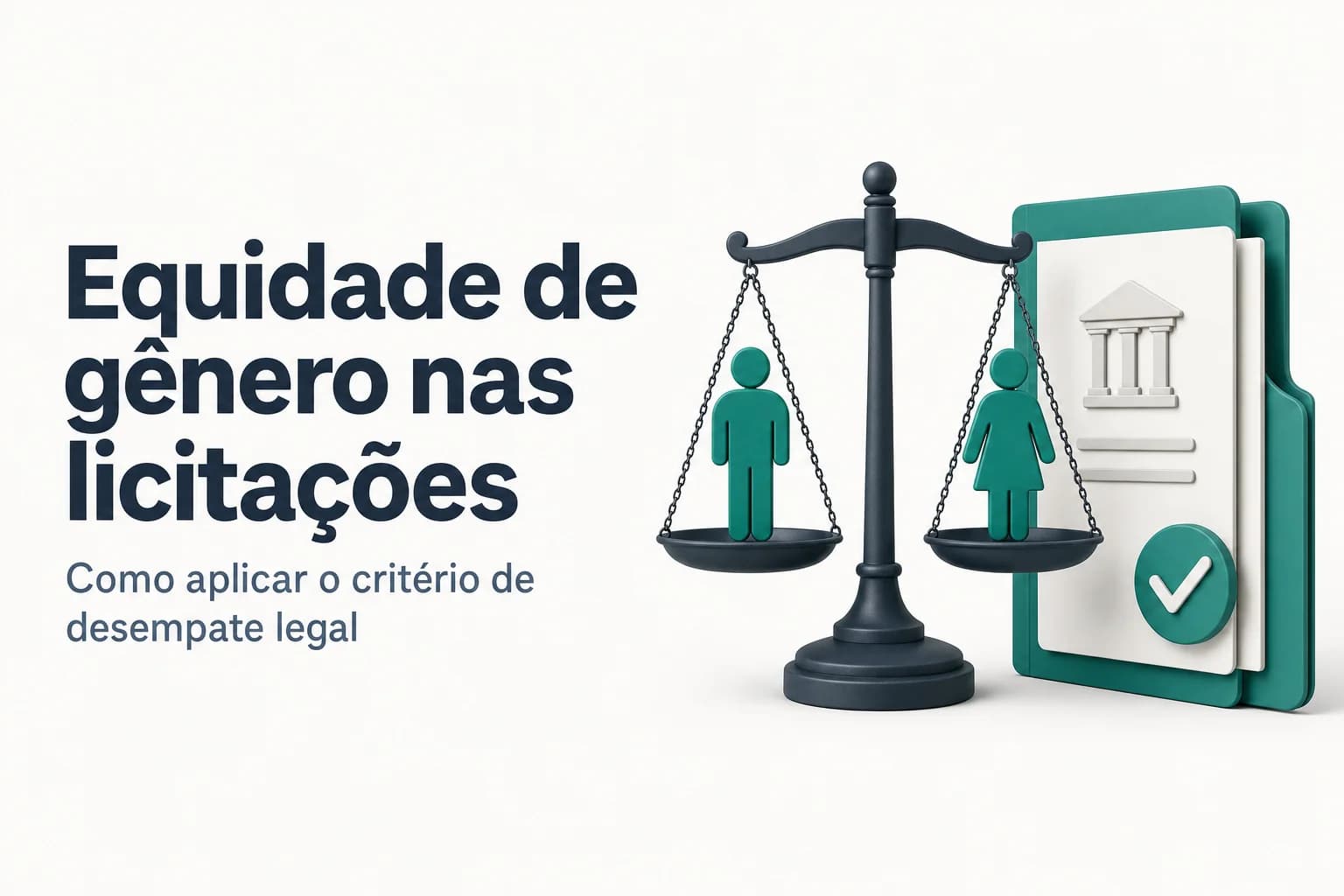 Ilustração de balança com símbolo de gênero ao lado, representando o critério de desempate por equidade de gênero em licitações públicas.