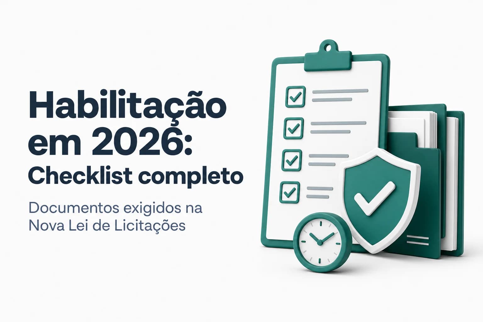 Checklist de documentos de habilitação para licitações segundo a Lei 14.133/2021, incluindo certidões, balanços e atestados.