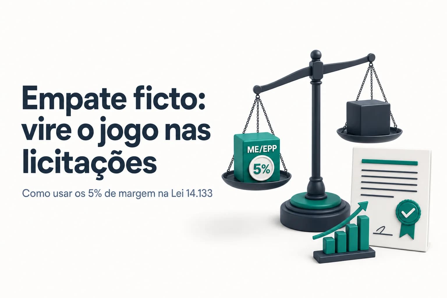 Ilustração de uma régua marcando 5% com um selo ME/EPP ao lado, simbolizando a margem de preferência