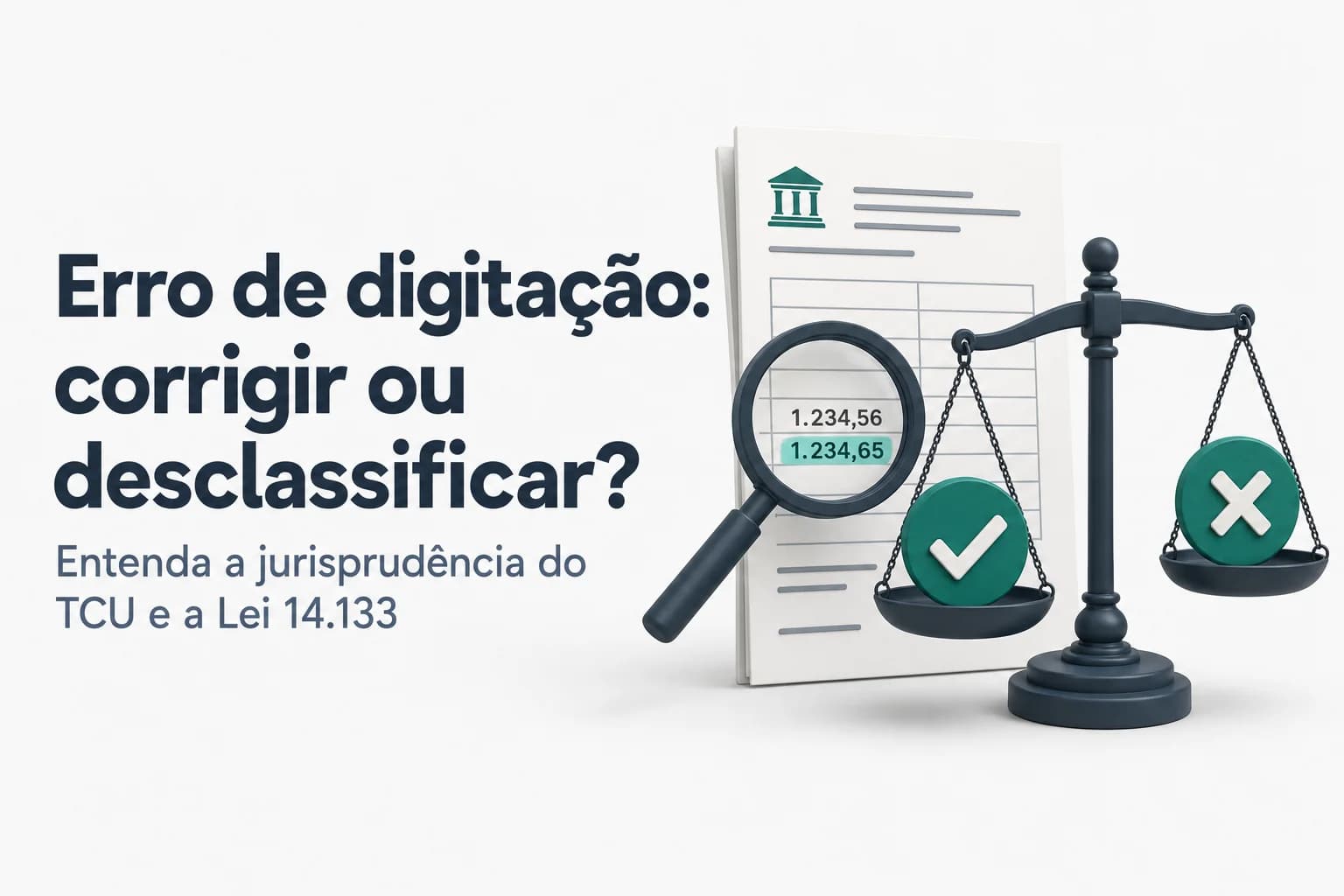 Ilustração de uma planilha com valor rasurado e caneta corretiva, simbolizando erro de digitação em proposta de licitação.