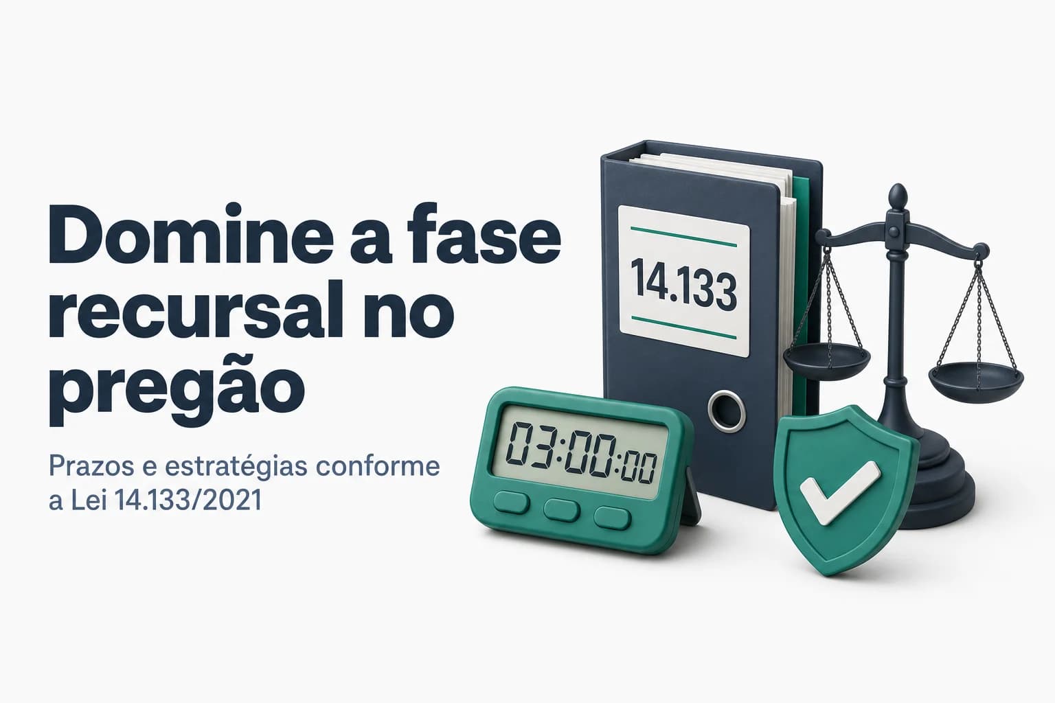 Ilustração representando a fase recursal no pregão eletrônico com prazos e documentos legais.