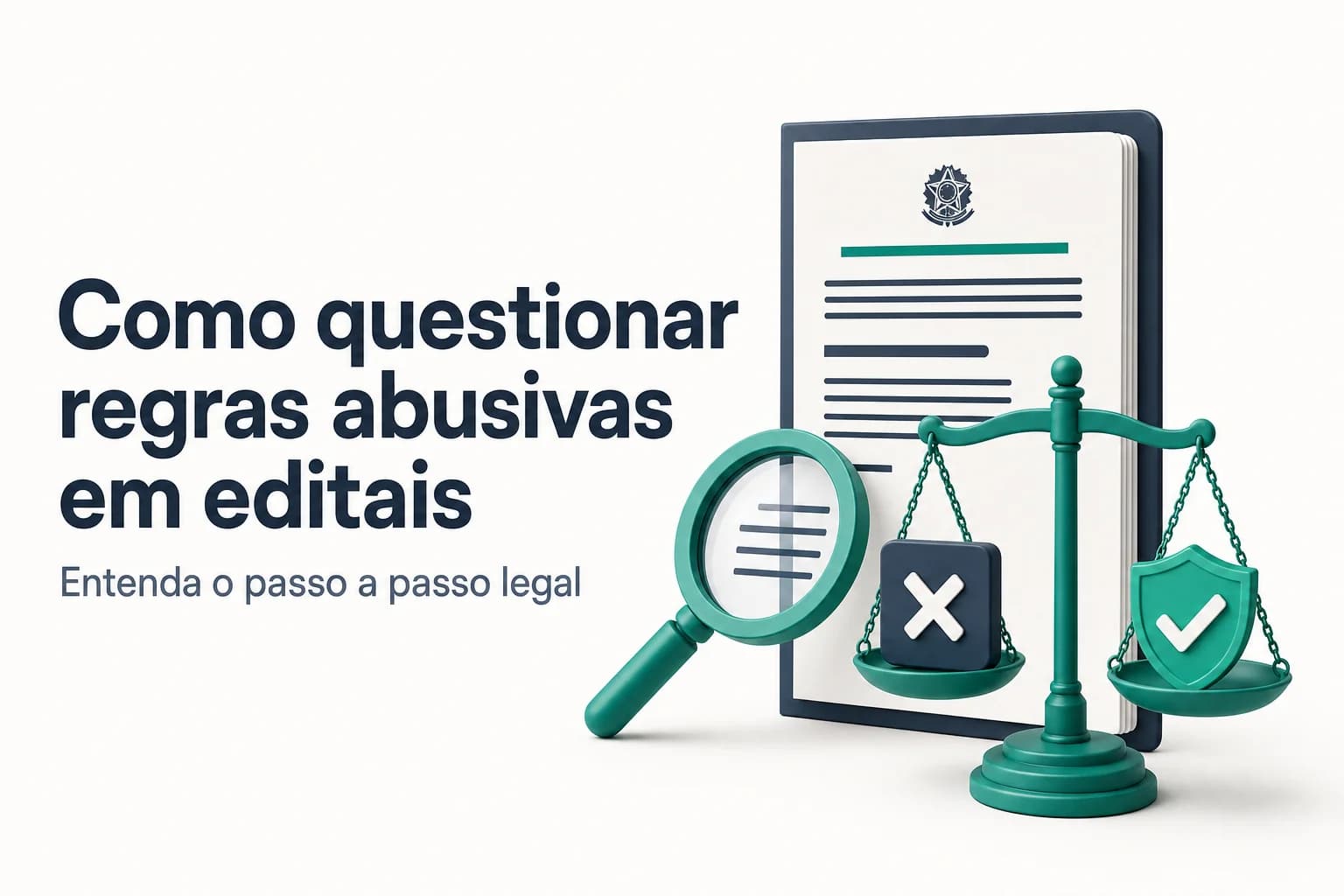 Documento de impugnação de edital sendo analisado com lupa sobre artigos da Lei 14.133/2021.