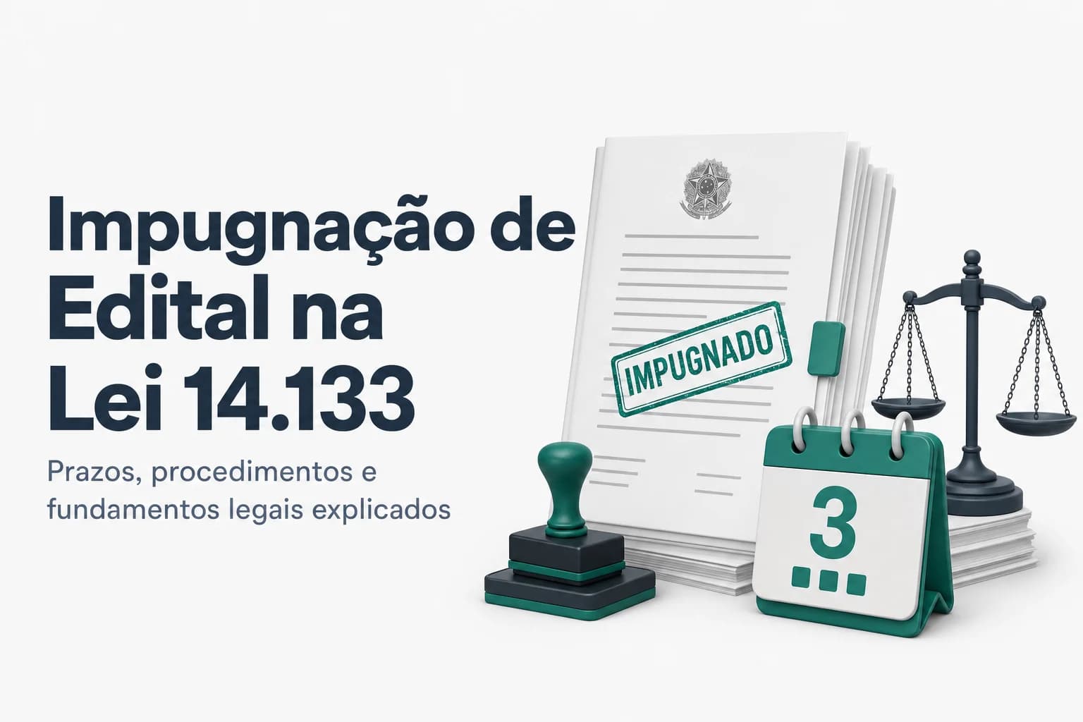 Imagem ilustrativa de um edital de licitação com anotações destacando prazos e regras de impugnação.
