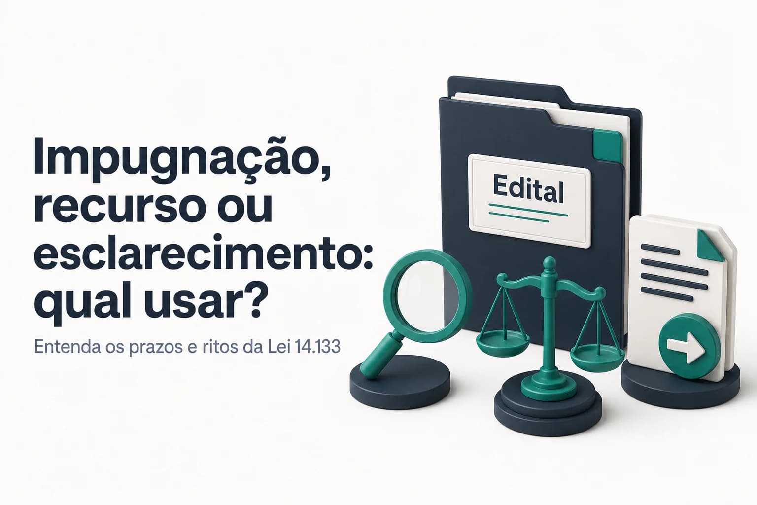 Diagrama comparando impugnação, recurso e esclarecimento com prazos e finalidades na Lei 14.133/2021