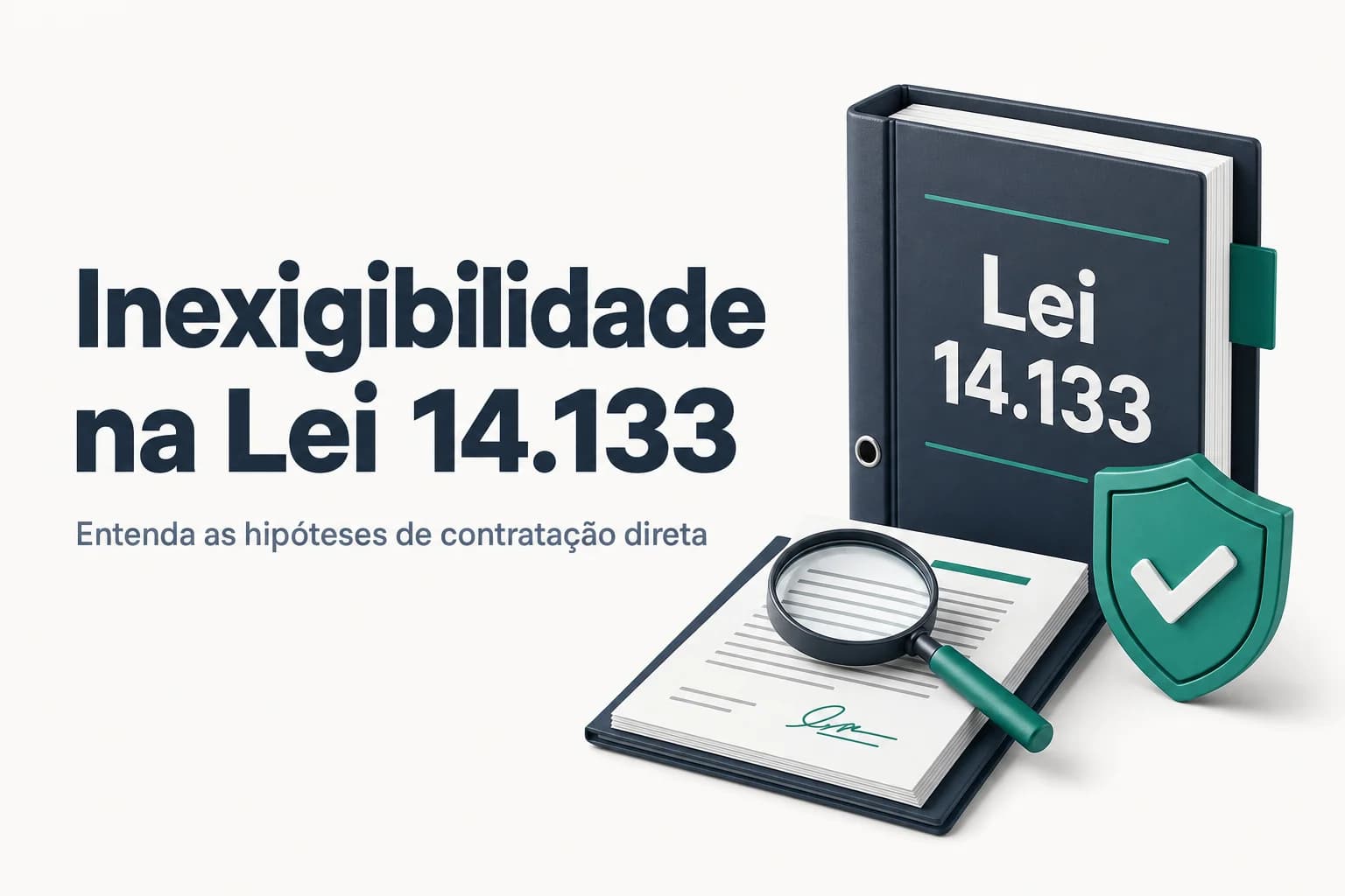 Ilustração das cinco hipóteses de inexigibilidade de licitação do artigo 74 da Nova Lei de Licitações.