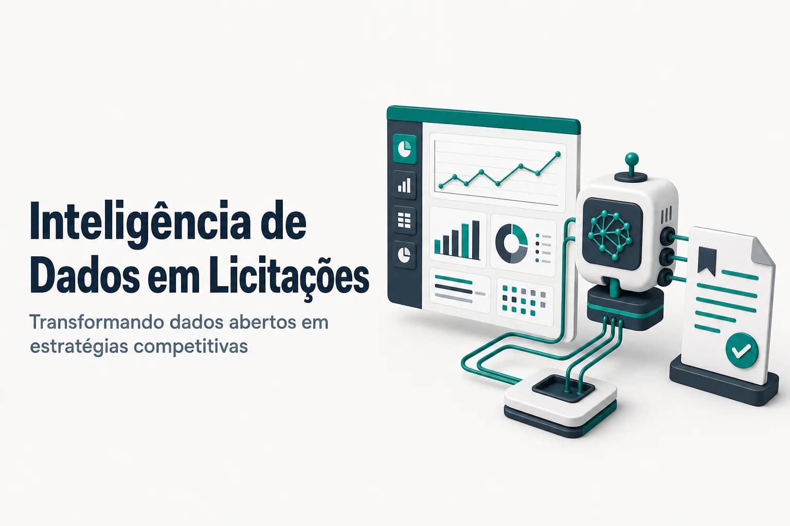 Gráfico conceitual mostrando dados abertos e inteligência artificial aplicados a licitações públicas.