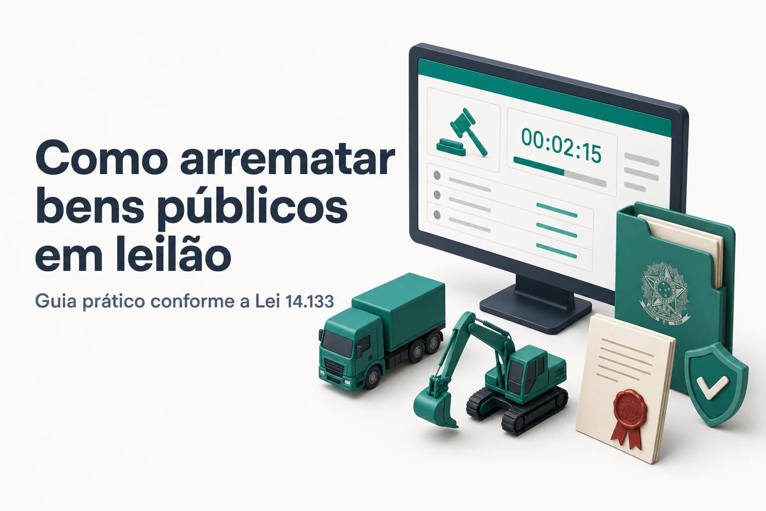 Ilustração de leilão eletrônico de veículos e equipamentos do governo