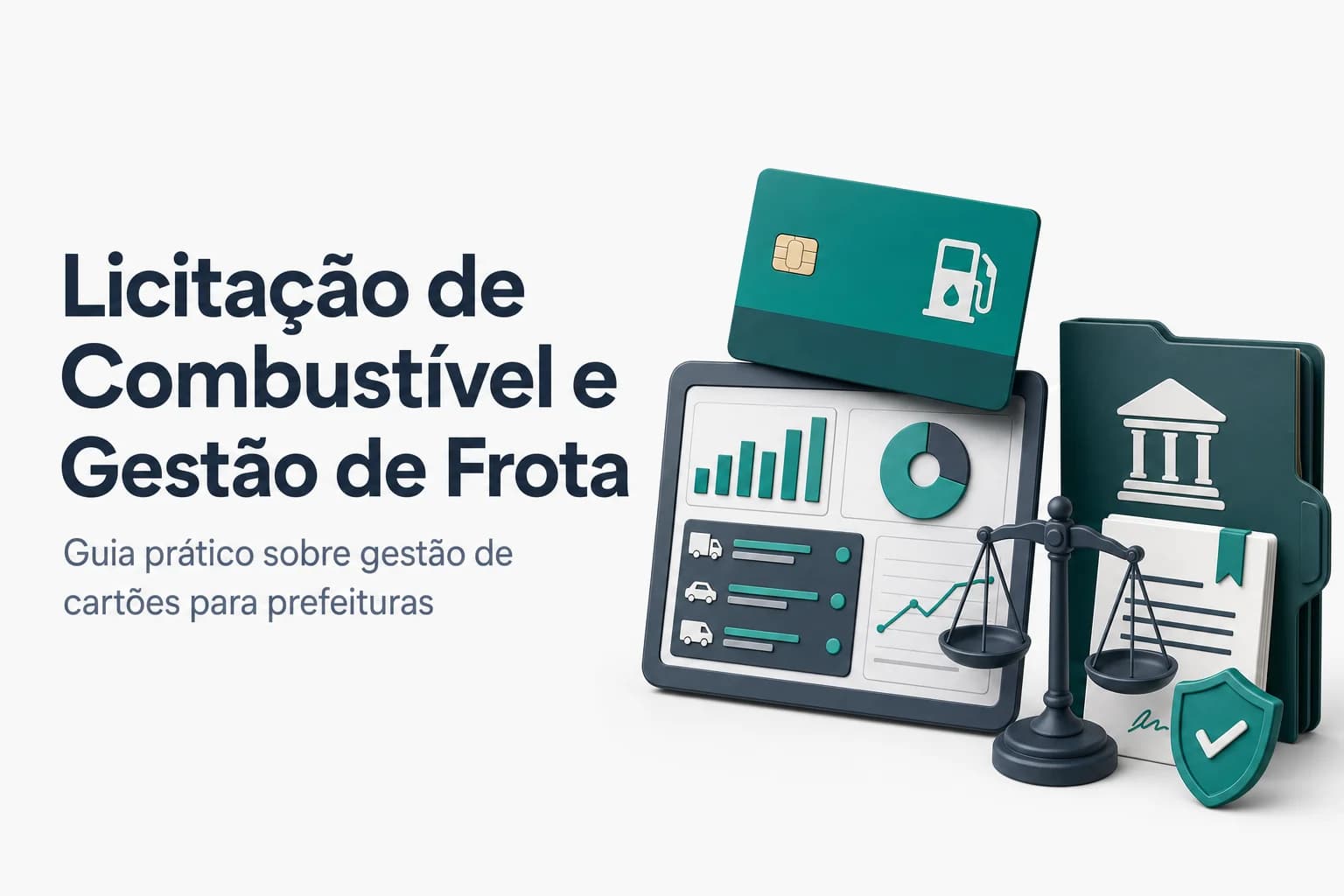 Capa de post sobre licitação de combustível e gestão de frota por cartão magnético para prefeituras, com ícones de caminhão e cartão.