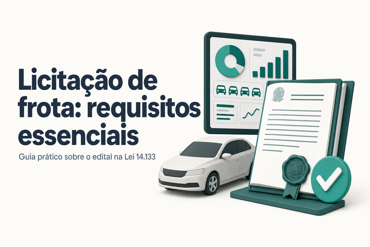 Imagem ilustrativa de uma frota de veículos oficiais estacionados em frente a um prédio público, com destaque para documentos e planilhas de controle.