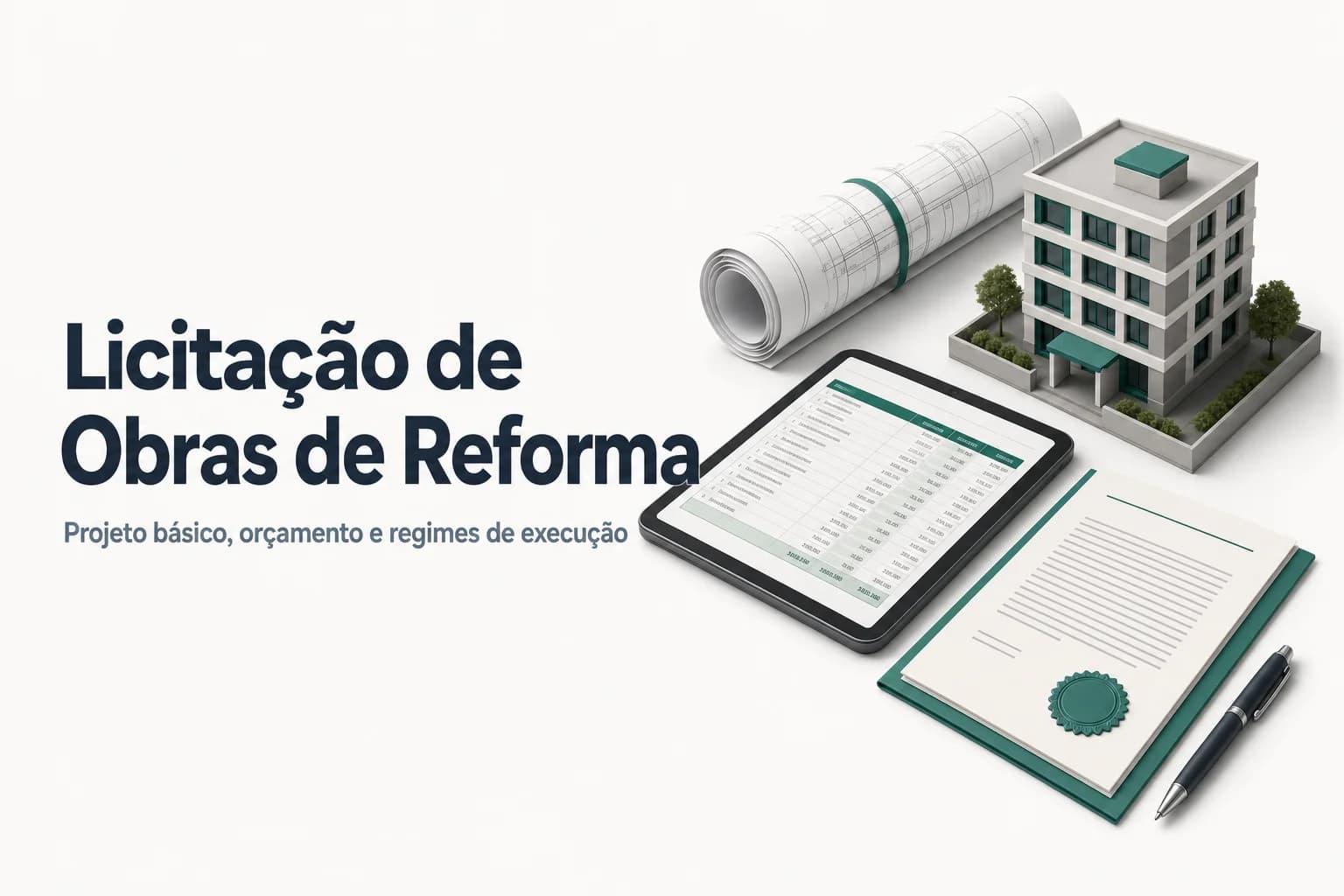 Planta baixa de reforma predial com orçamento detalhado e cronograma de obra.