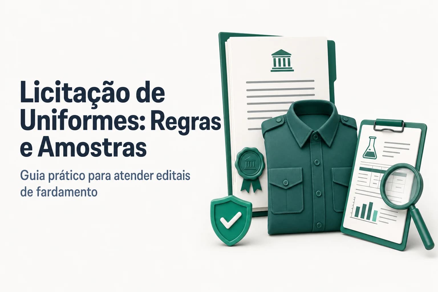 Guia sobre exigência de amostras e laudos técnicos em licitações de uniformes para órgãos públicos.