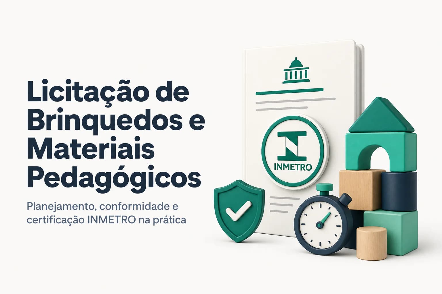 Brinquedos coloridos organizados em uma estante, representando materiais pedagógicos para licitação pública.
