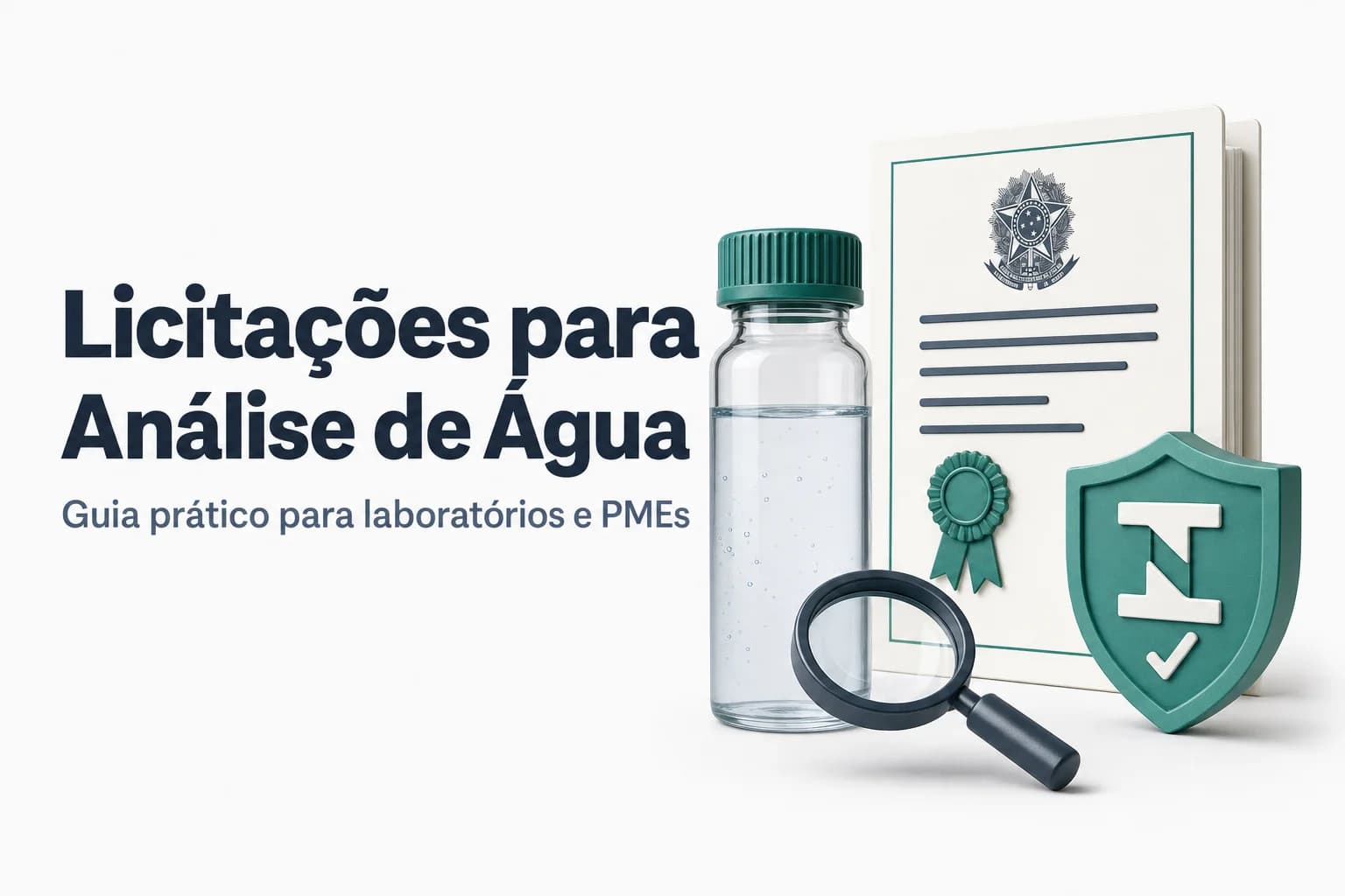 Detalhe de coleta de água para análise laboratorial em frasco estéril com identificação