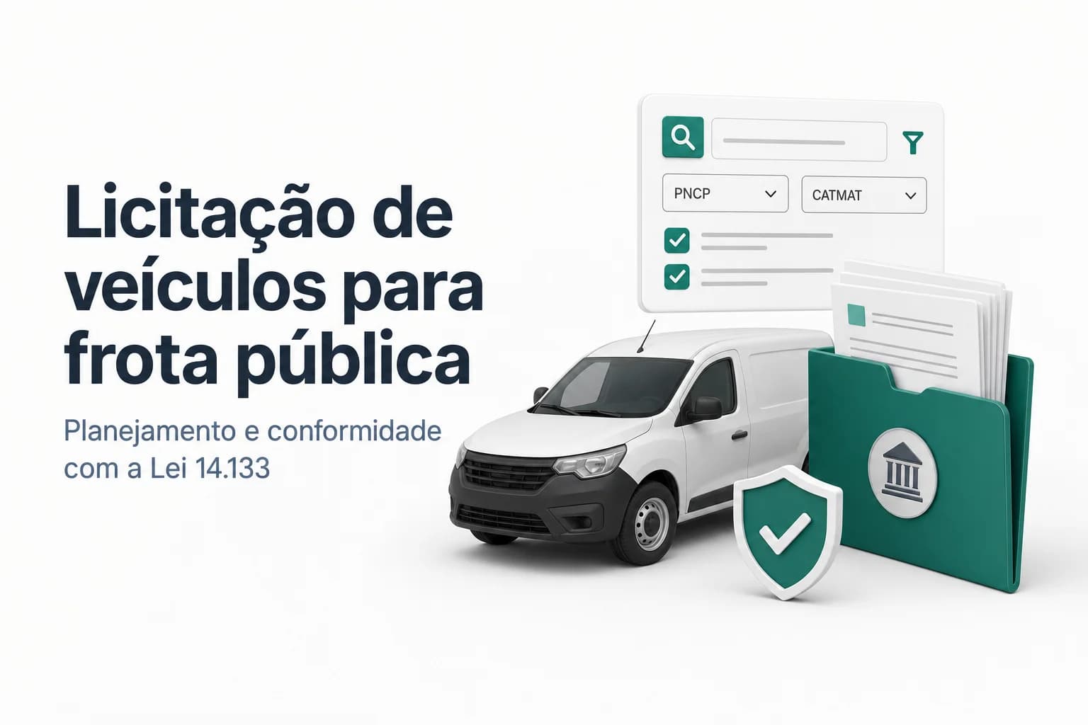 Frota de veículos oficiais estacionados em frente a prédio público, ilustrando aquisição governamental de carros e utilitários.