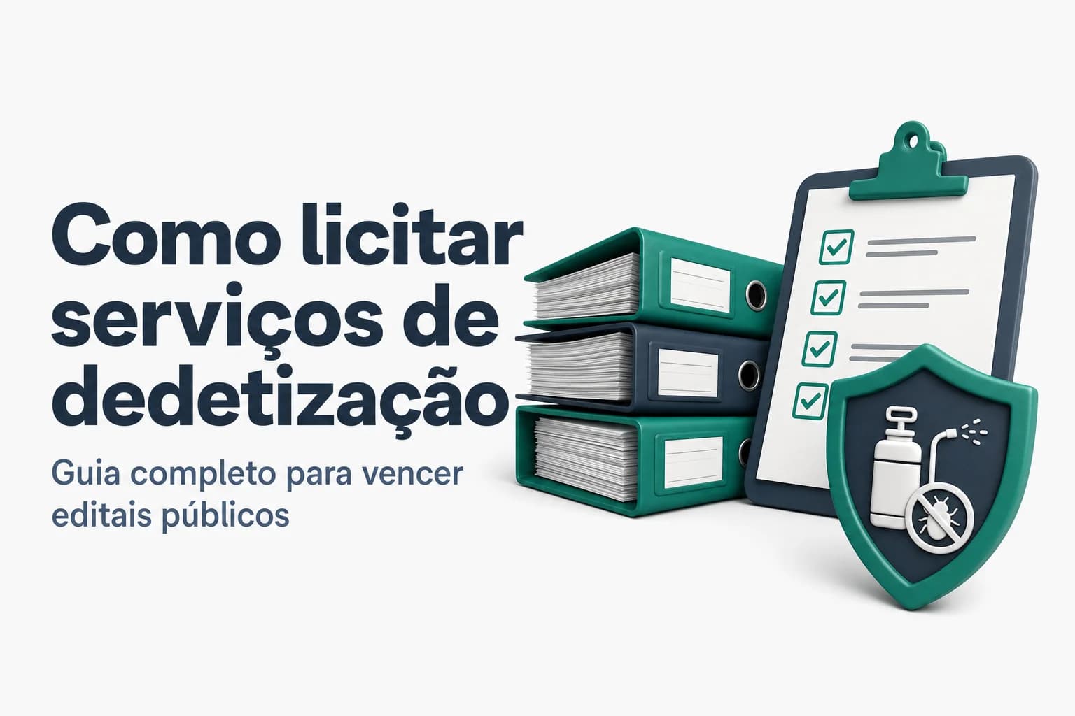 Documentos e equipamentos de dedetização sobre mesa de licitação pública